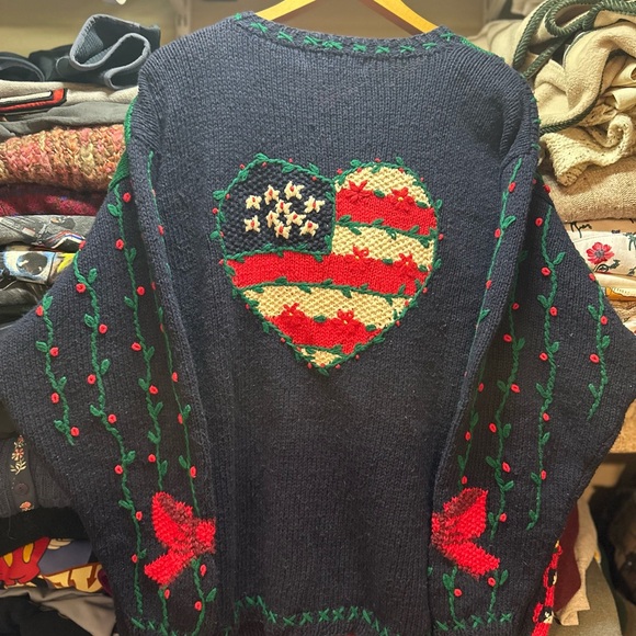 Vintage Eagles Eye Hand Knit USA Holiday Cardigan Sweater Womens XXL - Picture 4 of 8